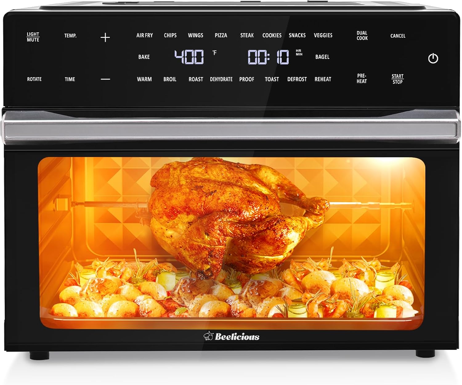 Beelicious 32QT Extra Large Air Fryer, 19-In-1 Air Fryer Toaster Oven Combo with Rotisserie and Dehydrator, Digital Convection Oven Countertop Airfryer Fit 13" Pizza, 6 Accessories, 1800w