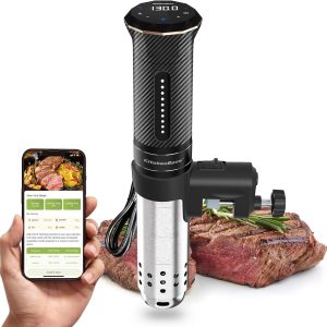 KitchenBoss Wifi Sous Vide Machine: Ultra-quiet Sous Vide Cooker Immersion Circulator APP Control, IPX7 Waterproof Stainless Steel 1100W Professional Sous Vide Precision Cooker, Black (G300PT)