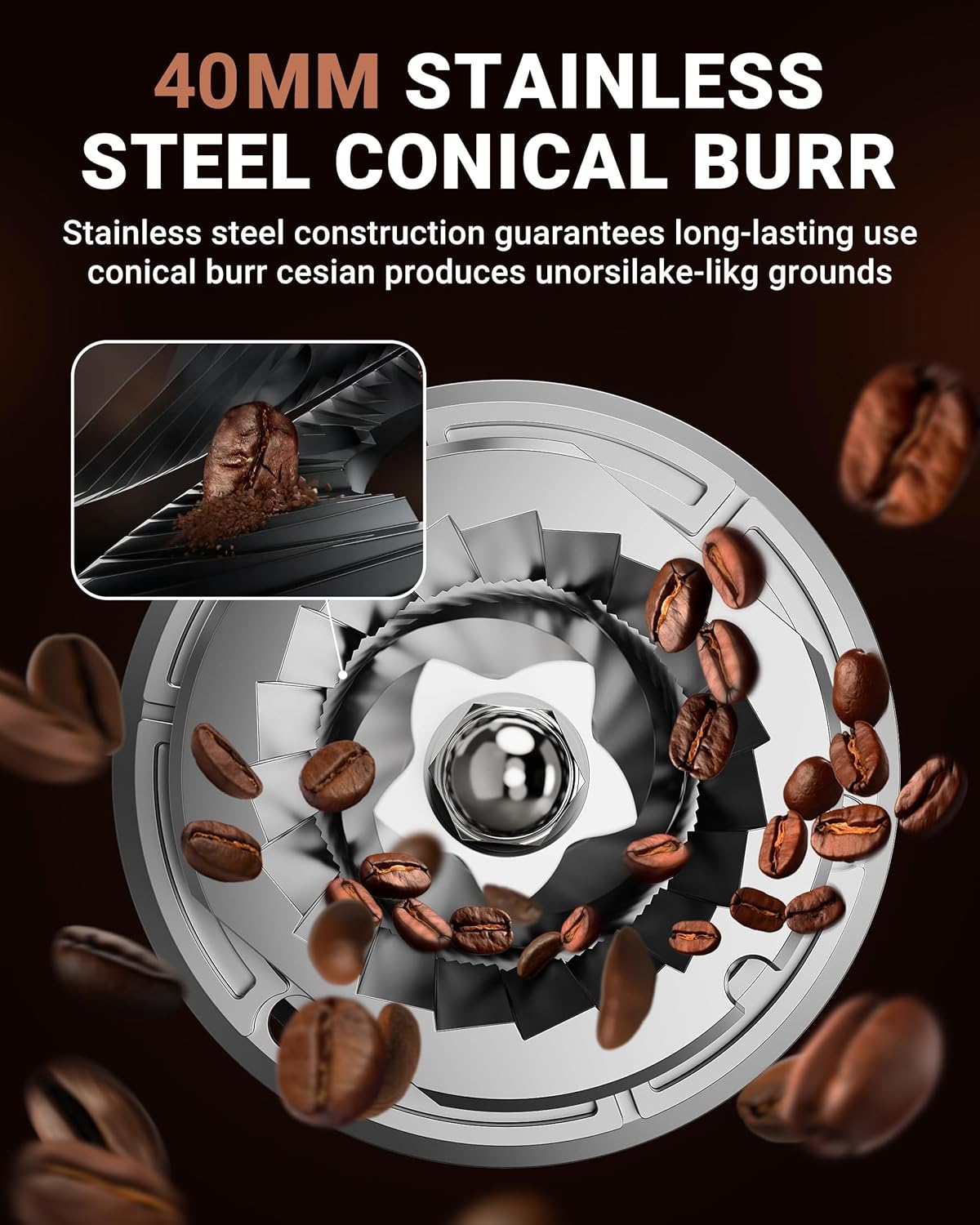 AMZCHEF Coffee Grinder, Burr Coffee Bean Grinder for Home Use with 48 Precise Grind Settings, Detachable Funnel Stand for Espresso, LED Control Panel, Anti-static Design, silver - Image 4