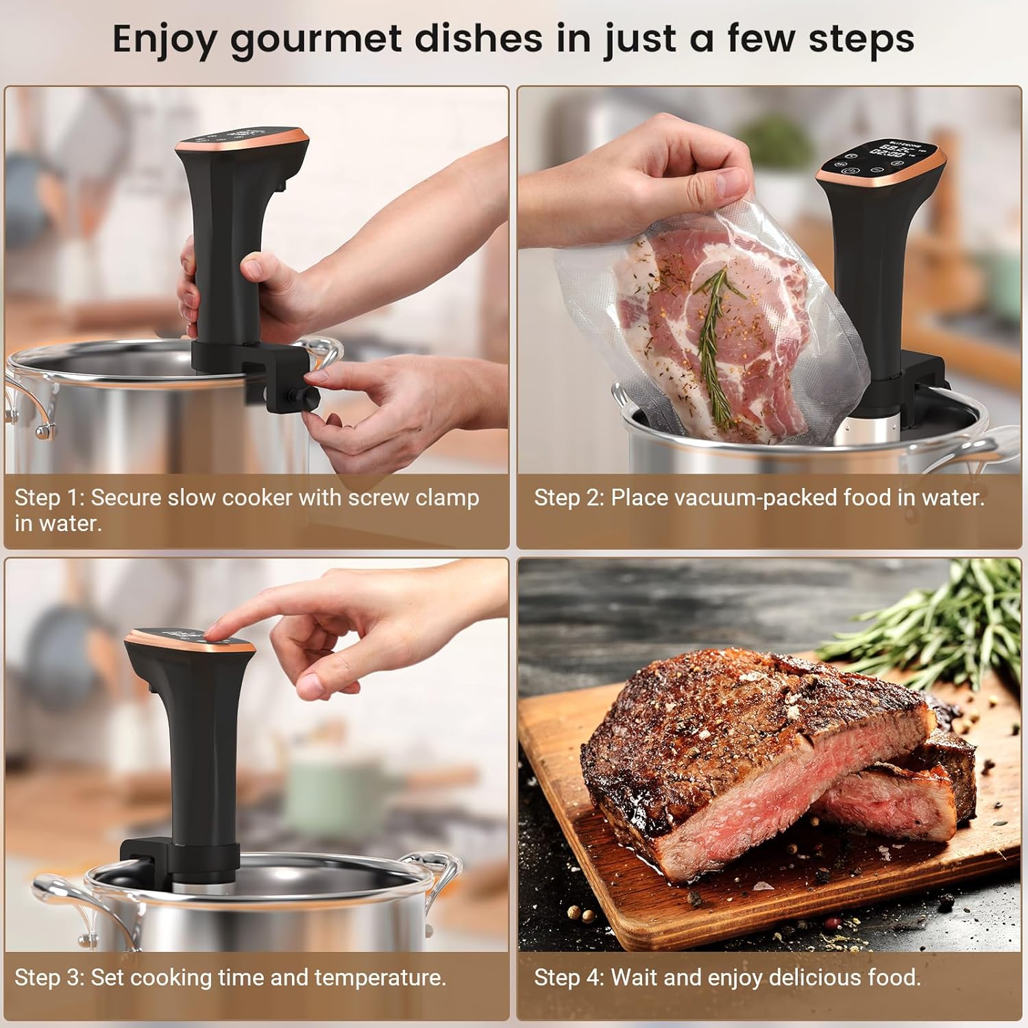 BLITZHOME Sous Vide Cooker, IPX7 Waterproof Compact Sous Vide Machine Pro, with Recipes, Accurate Temperature & Timer, Fast Heating, 1100W Ultra Quiet Stainless Precision Immersion Circulator… - Image 7