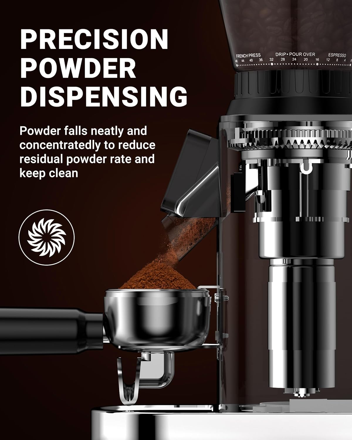 AMZCHEF Coffee Grinder, Burr Coffee Bean Grinder for Home Use with 48 Precise Grind Settings, Detachable Funnel Stand for Espresso, LED Control Panel, Anti-static Design, silver - Image 3