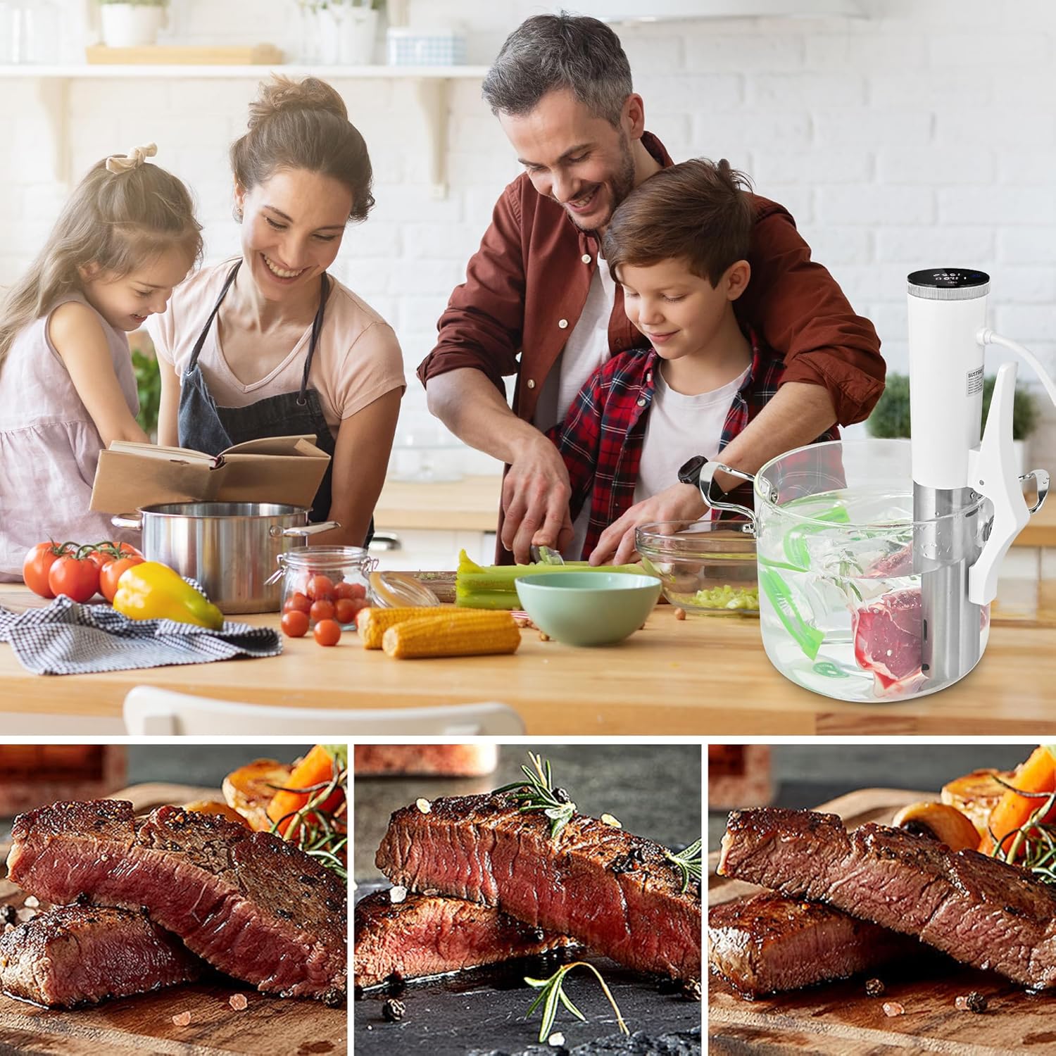 SUSTEAS Sous Vide,1200W Sous Vide Cooker with 15 Vacuum Bags Pump Recipe, Silence Sous Vide Machine Digital Timer Temperature Control, Immersion Circulator for Kitchen, IPX7, White - Image 8