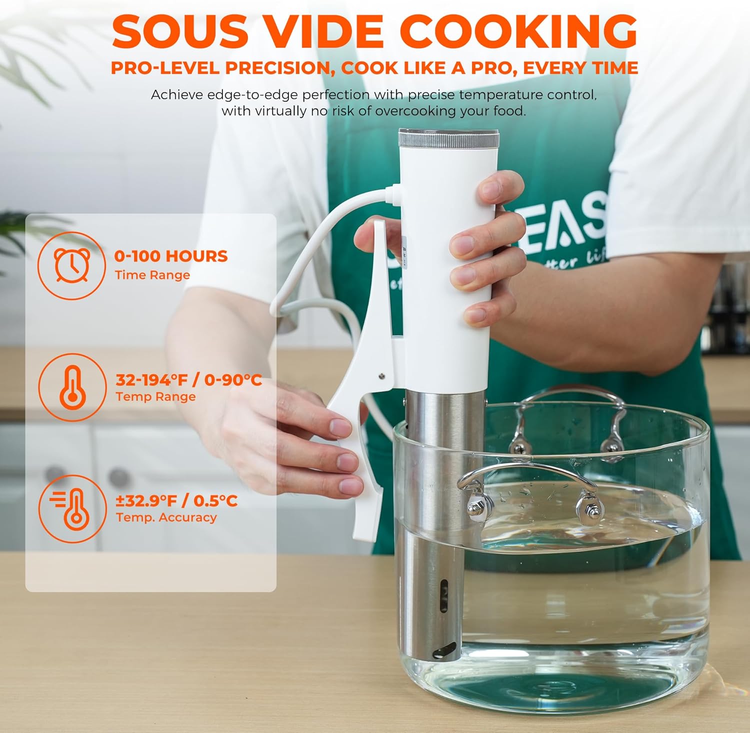 SUSTEAS Sous Vide,1200W Sous Vide Cooker with 15 Vacuum Bags Pump Recipe, Silence Sous Vide Machine Digital Timer Temperature Control, Immersion Circulator for Kitchen, IPX7, White - Image 3