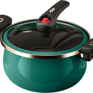 Nonstick Ceramic Coated Sauce Pan with Lid Green Crock Pot with Twist & Lock Handles, Micro Pressure Cooker Versatile Cookware for Stovetops, PFOA-Free Toxin-Free, Easy to Clean (GREEN, 5.5Quart)