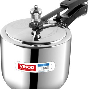 Vinod Stainless Steel Inner Lid Pressure Cooker with Sandwich Base Induction and Gas Compatible 118.5 oz ISI & CE Certified 2-Year