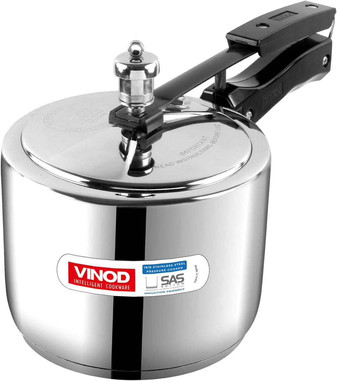 Vinod Stainless Steel Inner Lid Pressure Cooker with Sandwich Base Induction and Gas Compatible 118.5 oz ISI & CE Certified 2-Year