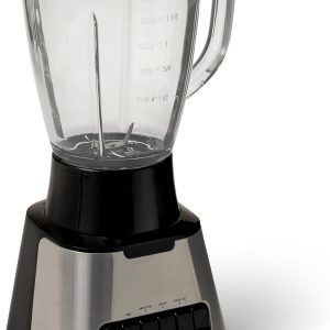 Amazon Basics Powerful 700W Countertop Blender with 6-Cup (50 Fl. Oz) Glass Jar, 6 Pre-Programmed Functions, Ice Crush, Stainless Steel Blades, Black & Silver