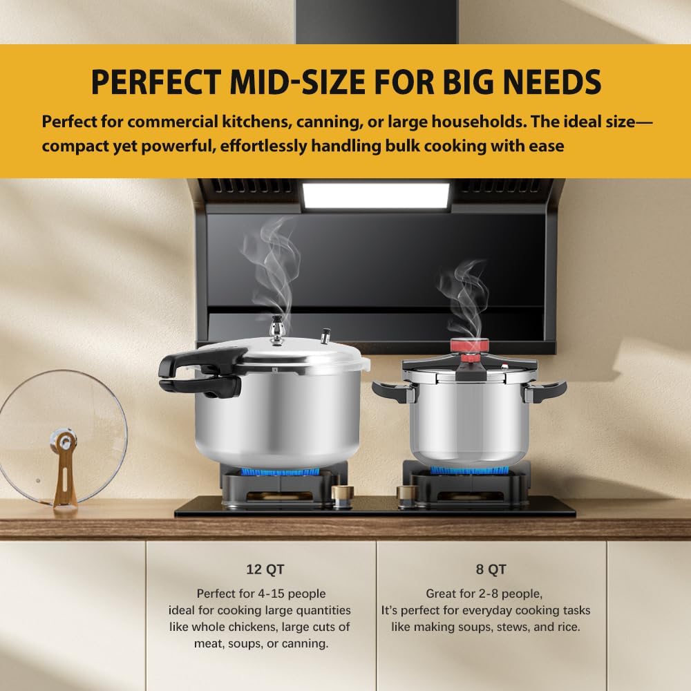 BreeRainz 12 Quart Pressure Cooker, Aluminum Pressure Canner w/Cooking Rack for Steaming,Canning and Stewing, Silver - Image 6