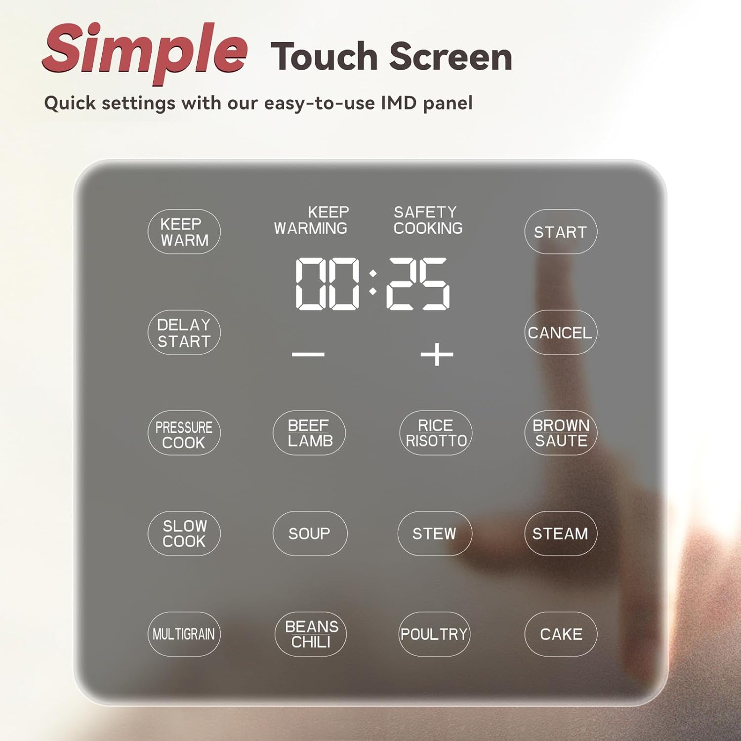 Electric Pressure Cooker 6 Qt, 9 Functions Programmable Instant Pot with IMD Touchscreen, Rice Cook, Slow Cook, Steam, Sauté, Warm, 16+ Safety Features, 1000W Silver - Image 4