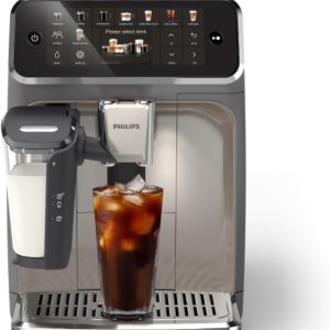 Philips 5500 Series Fully Automatic Espresso Machine, LatteGo Milk System, Integrated Grinder, 20 Hot & Iced Coffee Pre-Sets, Quick Start, SilentBrew, 15-Bar Pressure, Black Chrome (EP5544/94)