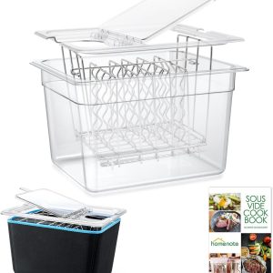 HOMENOTE Sous Vide Container 12 Quart with Universal Collapsible Hinged Lid,Complete Sous Vide Accessories Kit BPA Free,Compatible with Anova and Most Sous Vide Cookers(With Rack and Sleeve)