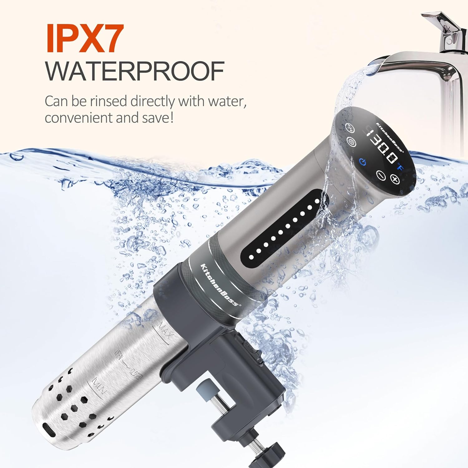 KitchenBoss Sous Vide Cooker Machine | 1100 Watts IPX7 Waterproof Sous-Vide G310/Silver | Suvee Cooker | Accurate Temperature Control Sous Vide Digital Display | Thermal Immersion Circulator - Image 6