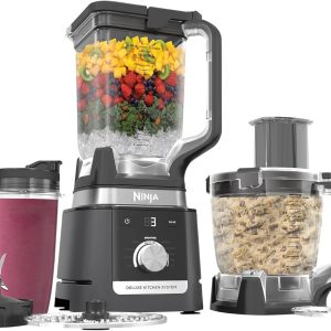 Ninja (Refurbished) CO905KS Deluxe Kitchen System, 1600 WP Auto-IQ Base, 88-oz. Picther, 9-cup Deluxe Food Processor, (2) 24-oz. Single-Serve Cups (Renewed)