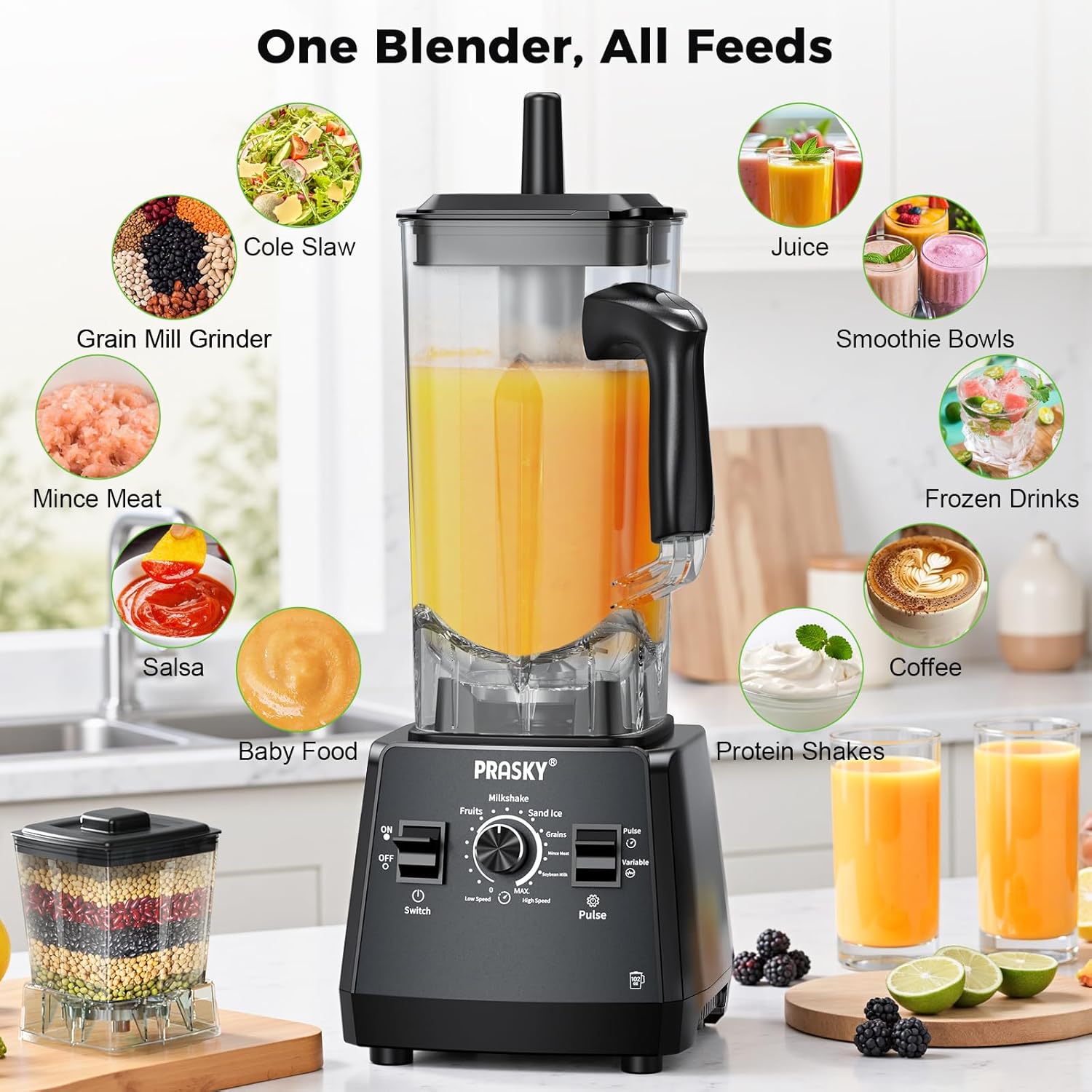 2400W High Speed Countertop Blender, 101oz Large Capacity, BPA-Free, 25000 RPM Blenders for Smoothies, Ice Crushing, Soups, Nut Butters & Baby Food (Gray, 3L) - Image 5