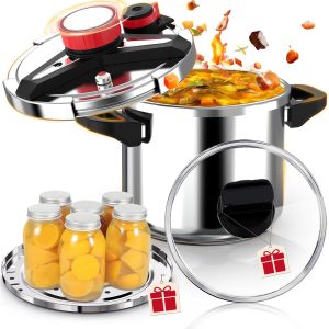 18/8 Stainless Steel Pressure Cooker 13 Quart, [One-Hand Locking] Olla de Presion, [3-In-1] Pressure Cooker, Induction Compatible, Gas Stovetop Compatible,Includes Glass Lid & Steamer Rack