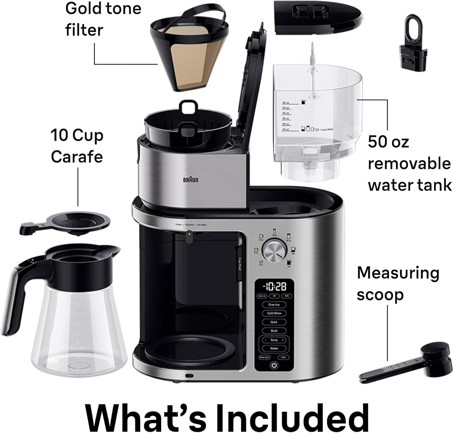 Braun MultiServe Plus 10-Cup Drip Coffee Maker - Hot & Cold Multi-Serve Brewer with Timer and Auto Start, Hot Water Dispenser, Over Ice Function, Stainless Steel & Pod-Free Design, KF9370SI - Image 8