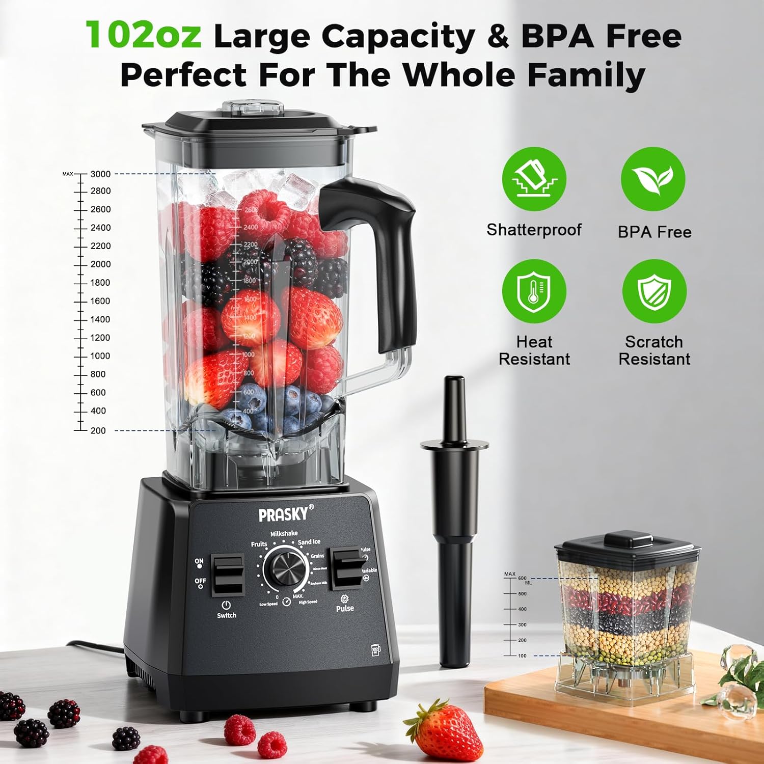 2400W High Speed Countertop Blender, 101oz Large Capacity, BPA-Free, 25000 RPM Blenders for Smoothies, Ice Crushing, Soups, Nut Butters & Baby Food (Gray, 3L) - Image 3