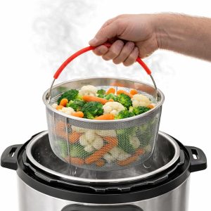Original Salbree Steamer Basket for 6 qt quart Instant Pot Accessories, Stainless Steel Strainer and Insert fits IP Insta Pots, Instapot, Other Pressure Cookers, with Silicone Handle [3qt 8qt avail]