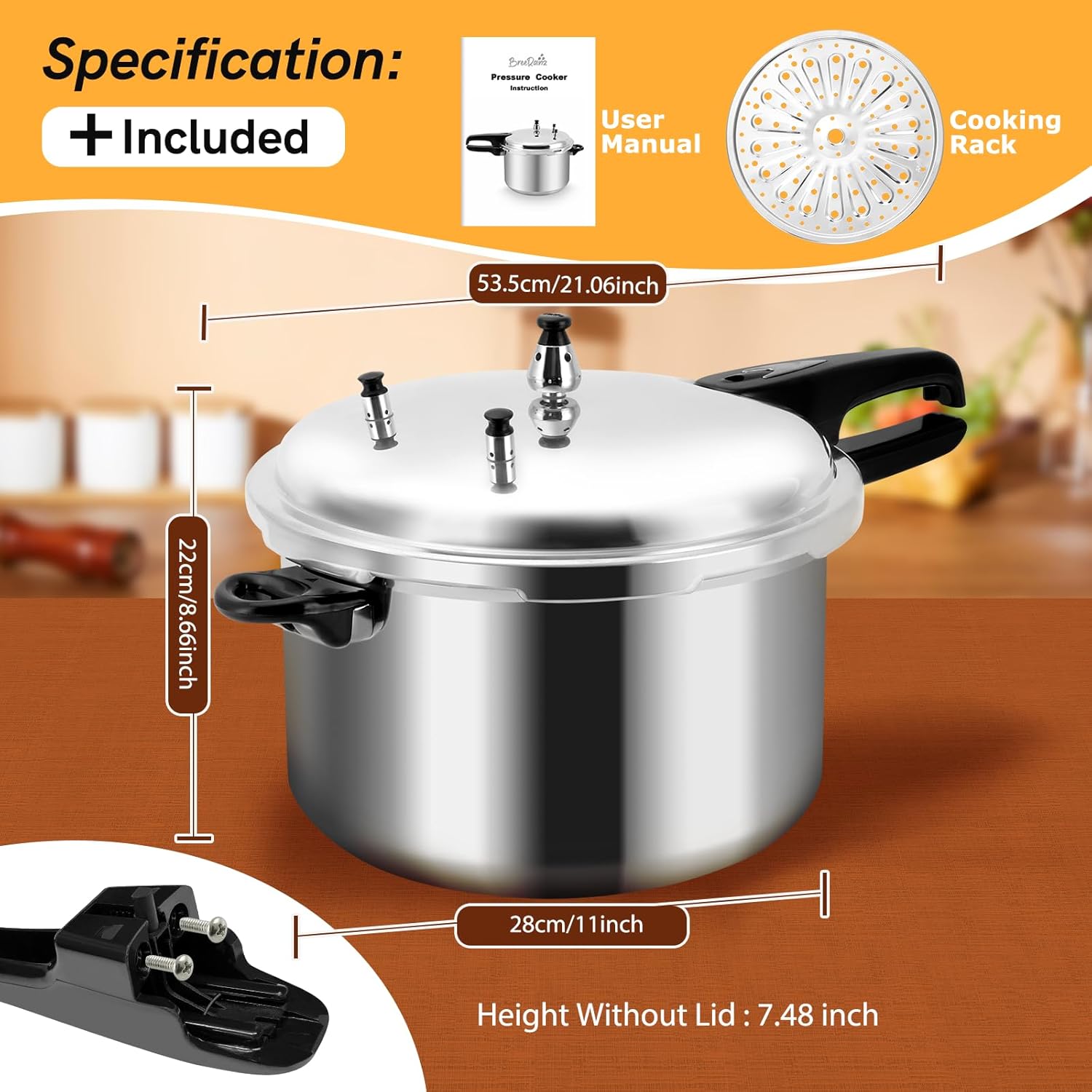 BreeRainz 12 Quart Pressure Cooker, Aluminum Pressure Canner w/Cooking Rack for Steaming,Canning and Stewing, Silver - Image 4