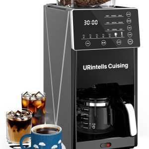 URintells Cuising Coffee Maker with Grinder, 22OZ Drip Coffee Maker with Glass Carafe and Removable Filter, Programmable Hot and Cold Bean to Cup Coffee Machine with Timer, Auto Shut Off