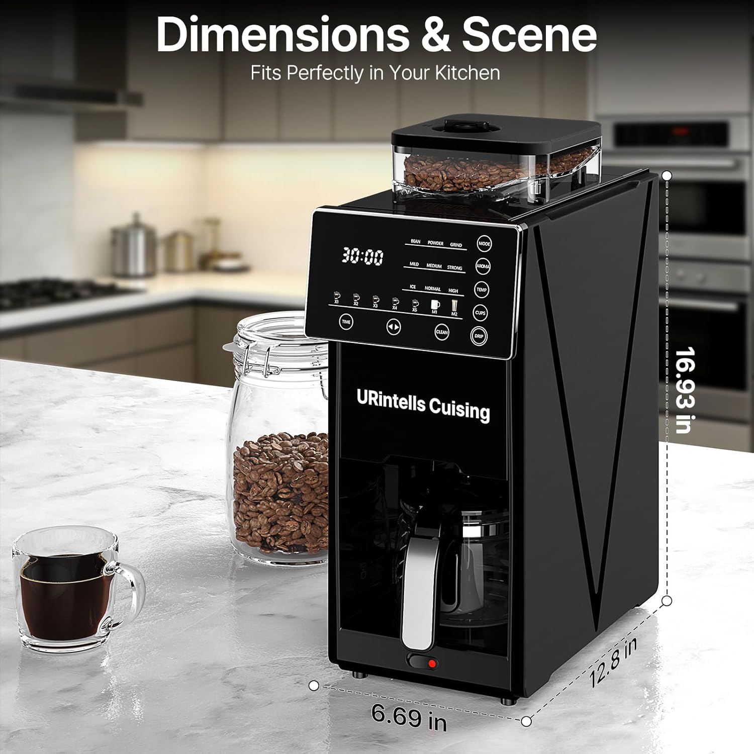 URintells Cuising Coffee Maker with Grinder, 22OZ Drip Coffee Maker with Glass Carafe and Removable Filter, Programmable Hot and Cold Bean to Cup Coffee Machine with Timer, Auto Shut Off - Image 8