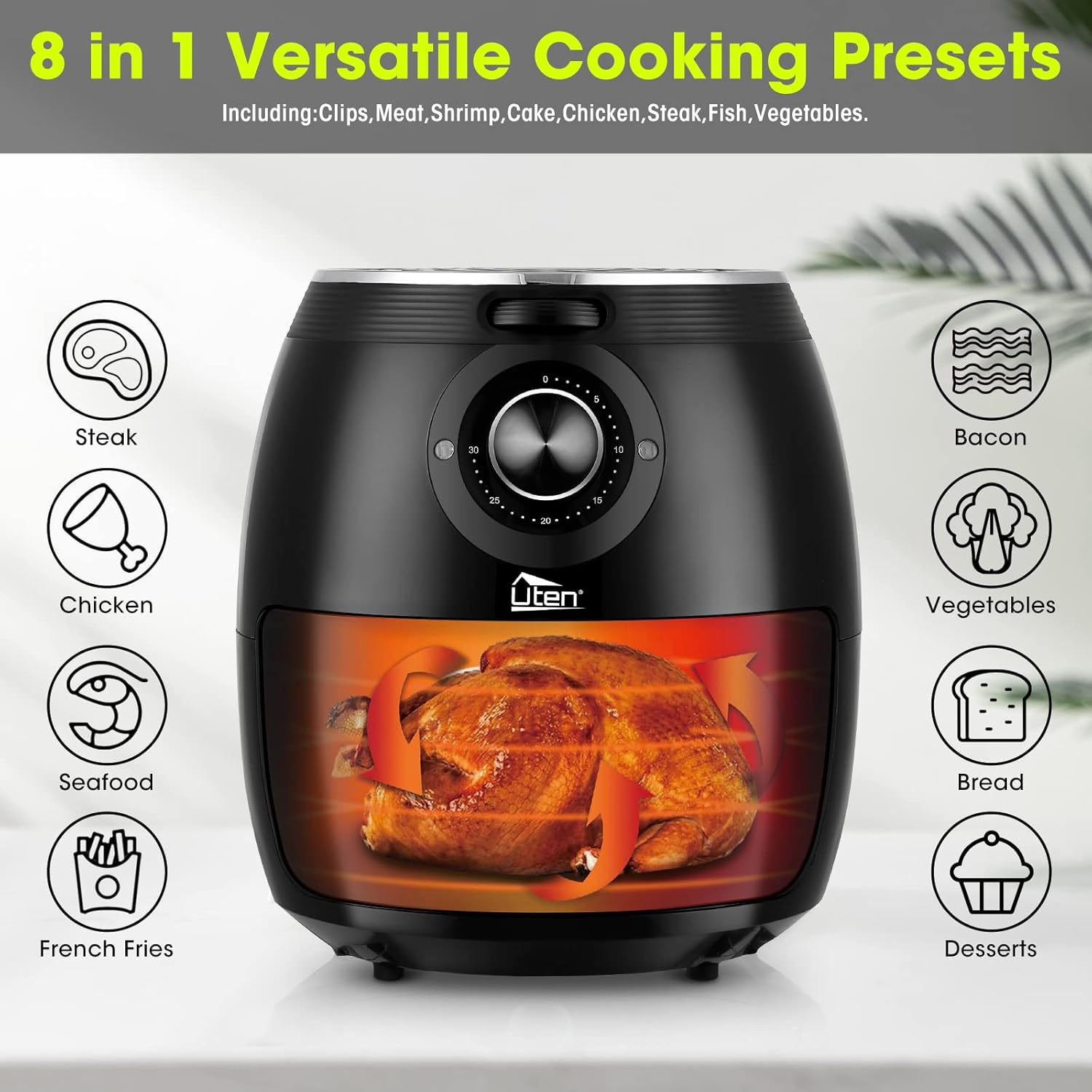 Air Fryer 5.8QT/5.5L, Uten 1700W AirFryer High-Power Electric Hot Temperature Control & Timer Knob, Non Stick Fry Basket, Dishwasher Safe, Apply to Party, Afternoon Tea, Black - Image 6
