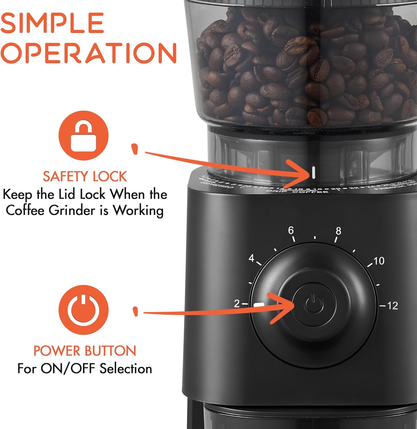 Coffee Grinder Electric, Conical Burr Coffee Bean Grinder with 30 Grind Settings - Image 5