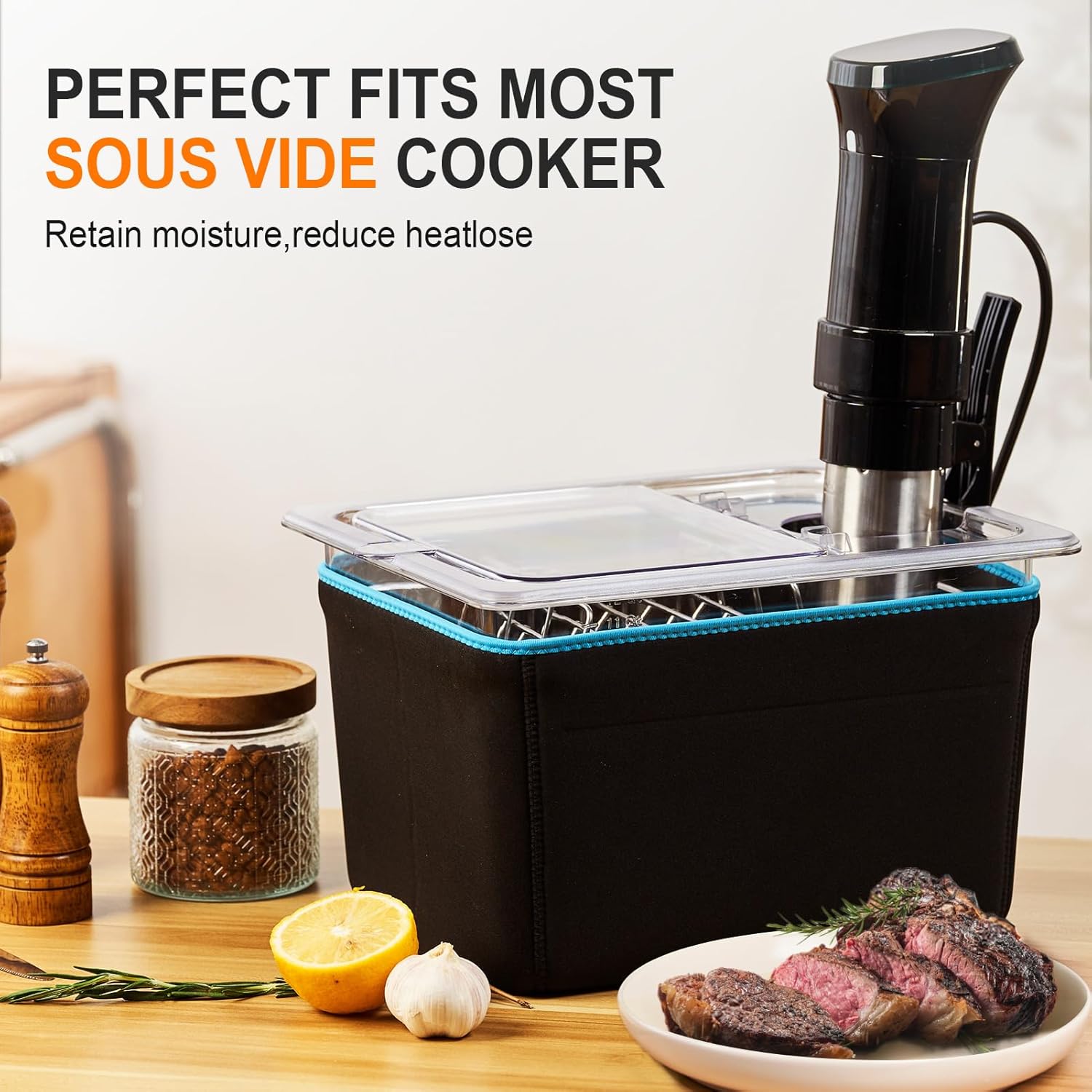 HOMENOTE Sous Vide Container 12 Quart with Universal Collapsible Hinged Lid,Complete Sous Vide Accessories Kit BPA Free,Compatible with Anova and Most Sous Vide Cookers(With Rack and Sleeve) - Image 6