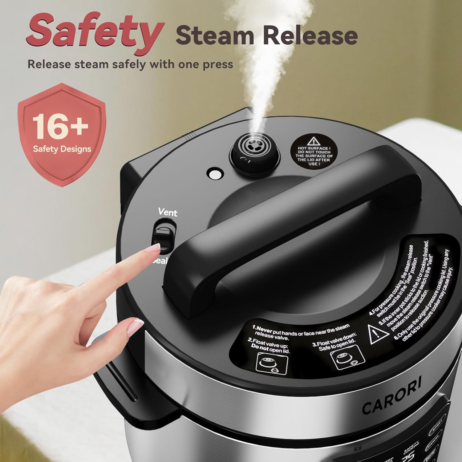 Electric Pressure Cooker 6 Qt, 9 Functions Programmable Instant Pot with IMD Touchscreen, Rice Cook, Slow Cook, Steam, Sauté, Warm, 16+ Safety Features, 1000W Silver - Image 6