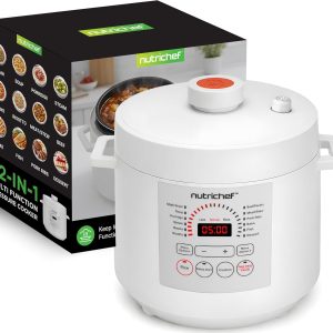 NutriChef 6 Quart Electric Pressure Cooker | 12 Function Digital Countertop Pressure Cooker | Adjustable Time & Temperature | Re-heat and Keep Warm Function | 13.1 x 11.4 IN | White