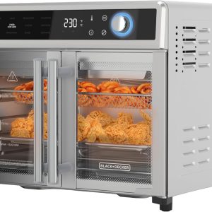 BLACK+DECKER Crisp 'N Bake Air Fryer Toaster Oven Combo, 12 in 1 Countertop Convection Oven Cooks Food Fast, Fits a Whole Pizza or 6 Toast Slices, French Doors with Stainless Steel Finish