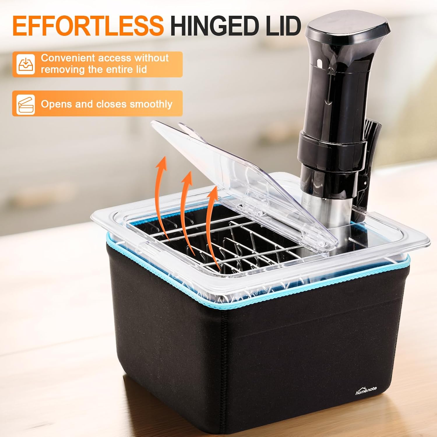 HOMENOTE Sous Vide Container 12 Quart with Universal Collapsible Hinged Lid,Complete Sous Vide Accessories Kit BPA Free,Compatible with Anova and Most Sous Vide Cookers(With Rack and Sleeve) - Image 2