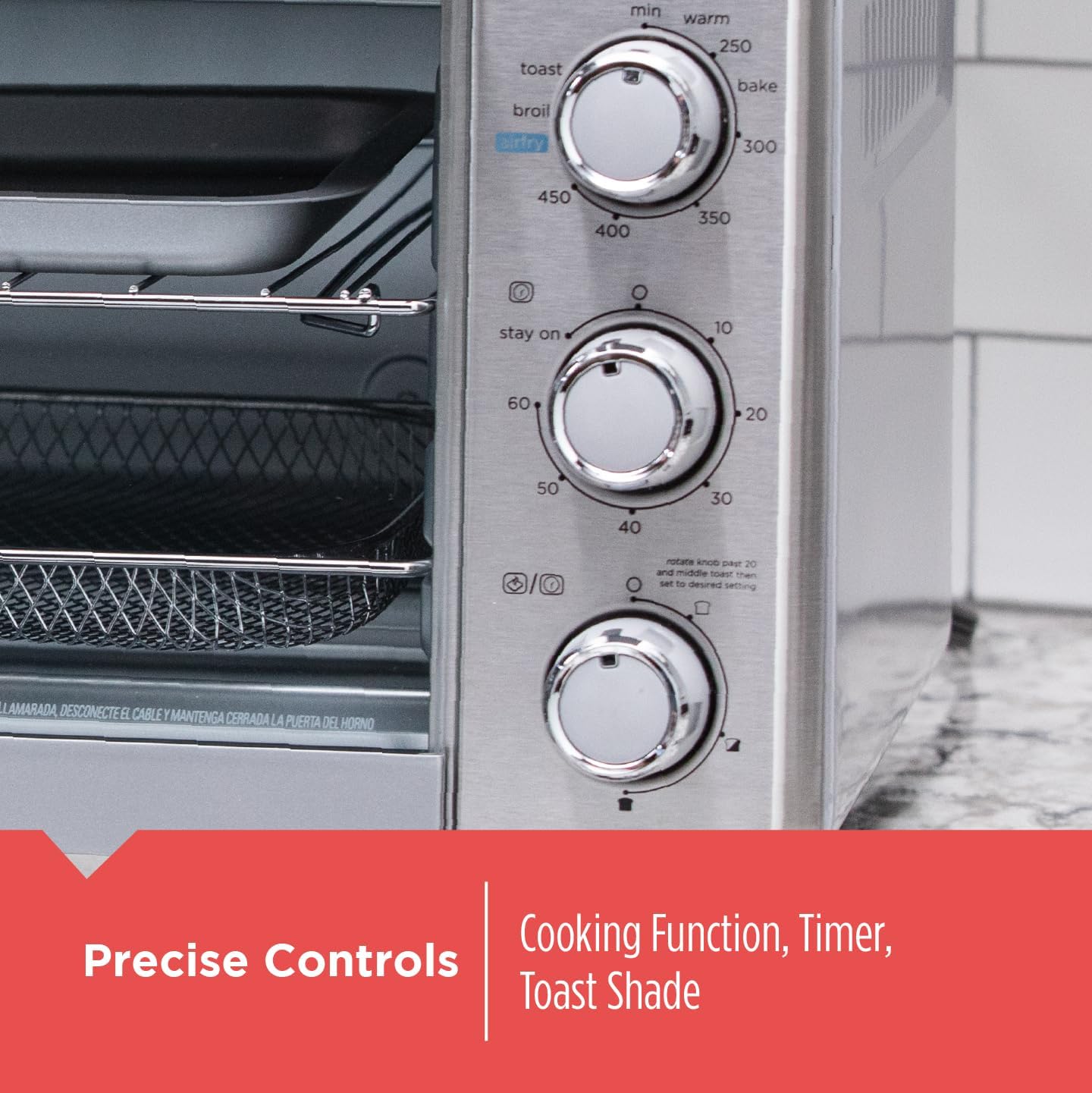 BLACK+DECKER Crisp 'N Bake Air Fryer Countertop Convection Toaster Oven, Large Capacity, 6-Slice, 5-in-1, Fits 12” Pizza, 60-Min Timer, Bake, Broil, Air Fry, Toast, Keep Warm, Stainless Steel - Image 3