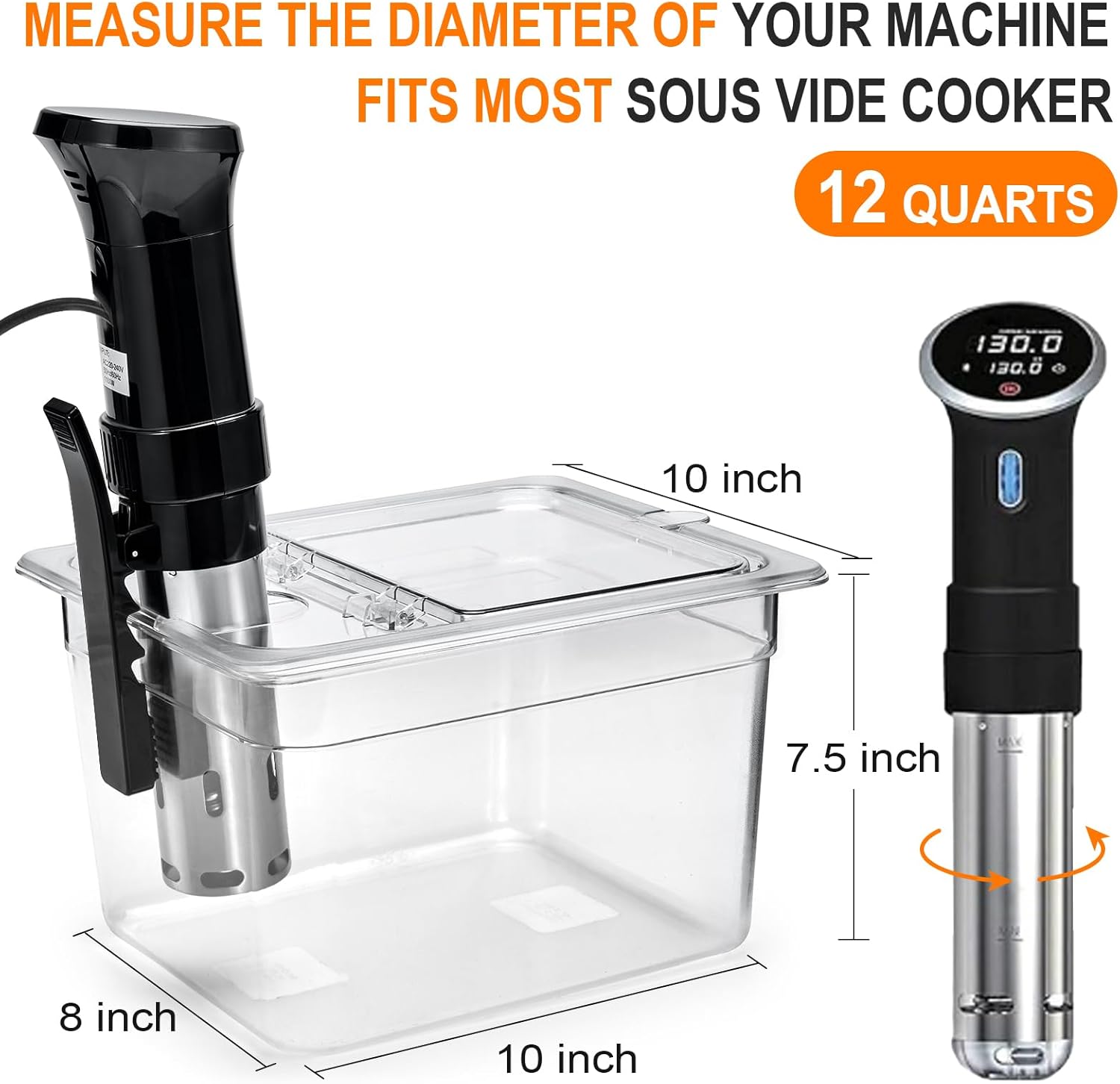 HOMENOTE Sous Vide Container 12 Quart with Universal Collapsible Hinged Lid,Complete Sous Vide Accessories Kit BPA Free,Compatible with Anova and Most Sous Vide Cookers(With Rack and Sleeve) - Image 5