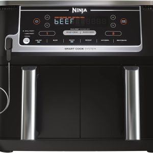 Ninja DZ550 Foodi 10 QT 6-in-1 DualZone Smart XL Air Fryer with 2 Independent Baskets, Smart Cook Thermometer for Perfect Doneness, Match Cook & Smart Finish to Roast, Dehydrate & More, Grey