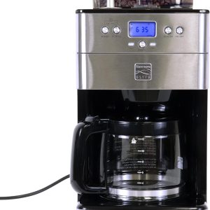 Kenmore Elite Grind and Brew Coffee Maker w/ Burr Grinder, 12 Cup Programmable Automatic Timer Brew Coffee Machine, Air-Tight Bean Hopper, Grind Size and Brew Strength Selectors, Stainless Steel