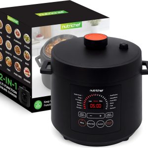 NutriChef Electric Pressure Cooker 6 Quart Capacity | 9 Function Digital Countertop Pressure Cooker | Adjustable Time & Temperature | Cook, Bake, Steam, Broil, & Braise | 13.1 x 11.4 IN | Black