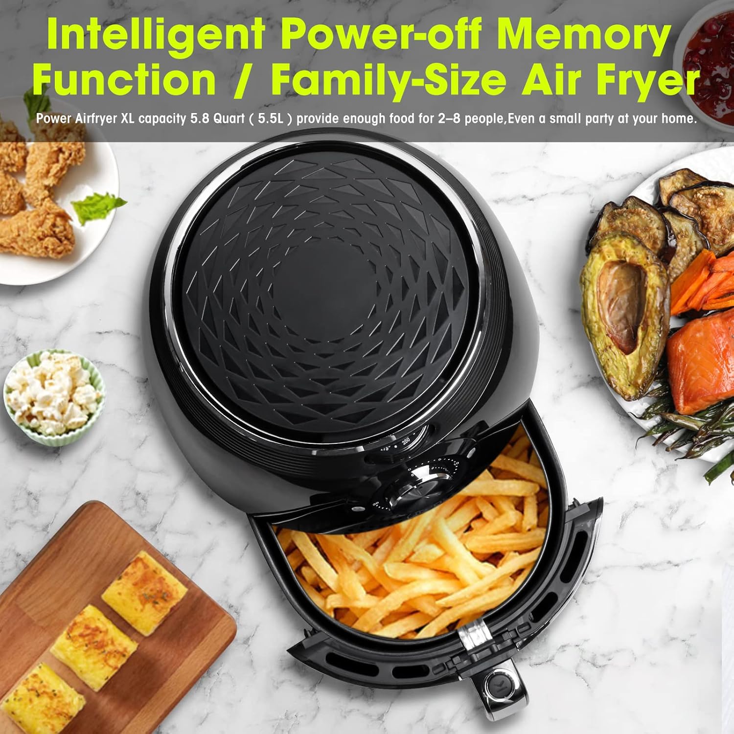 Air Fryer 5.8QT/5.5L, Uten 1700W AirFryer High-Power Electric Hot Temperature Control & Timer Knob, Non Stick Fry Basket, Dishwasher Safe, Apply to Party, Afternoon Tea, Black - Image 5