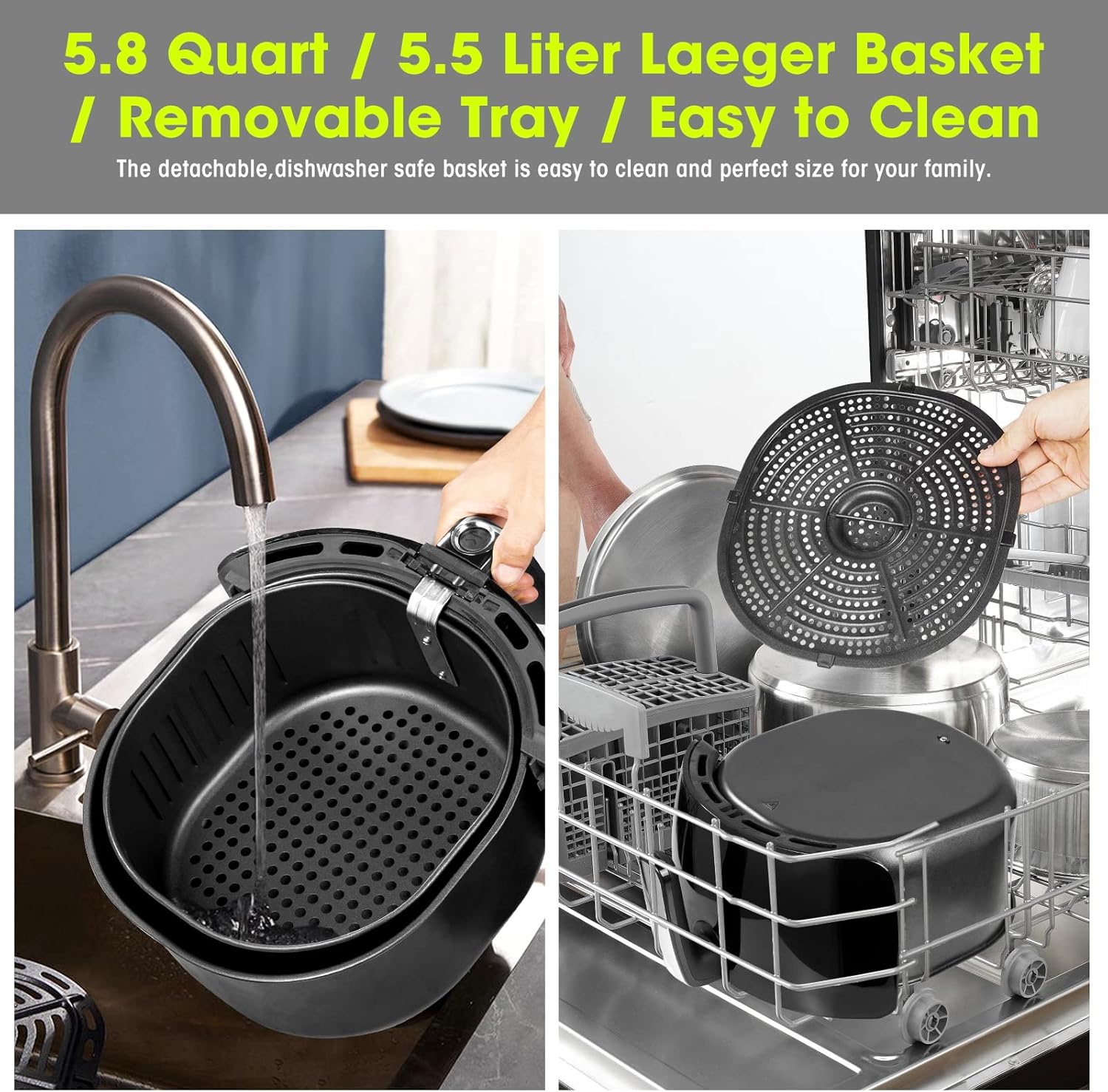 Air Fryer 5.8QT/5.5L, Uten 1700W AirFryer High-Power Electric Hot Temperature Control & Timer Knob, Non Stick Fry Basket, Dishwasher Safe, Apply to Party, Afternoon Tea, Black - Image 8