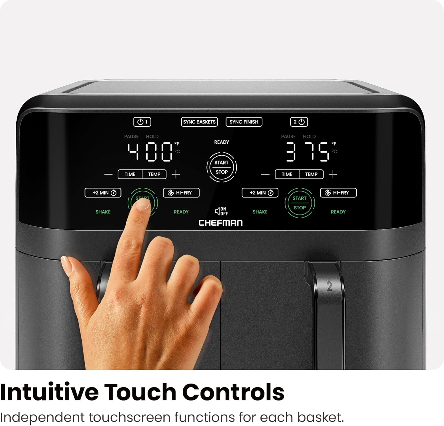 Chefman 6 Quart Dual Basket Air Fryer - Digital Touchscreen, Smart Sync Finish, Hi-Fry, Auto Shutoff, 2 Independent 3QT Nonstick Dishwasher-Safe Frying Baskets - Digital Double Air Fryer - Black - Image 7