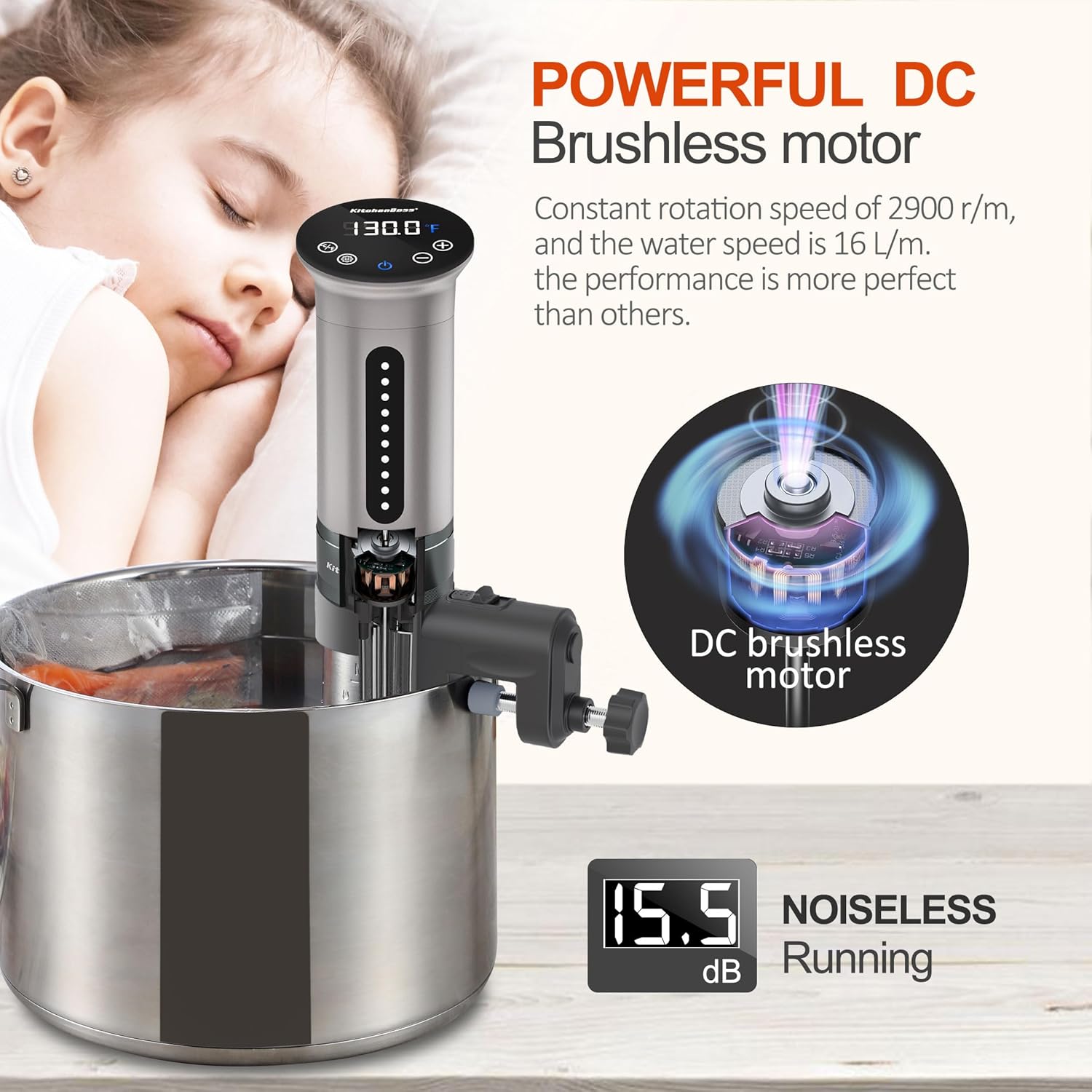 KitchenBoss Sous Vide Cooker Machine | 1100 Watts IPX7 Waterproof Sous-Vide G310/Silver | Suvee Cooker | Accurate Temperature Control Sous Vide Digital Display | Thermal Immersion Circulator - Image 3